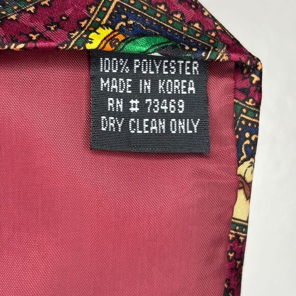 Vtg Burgundy Looney Tunes Mania 90's Mens Necktie Bugs Bunny Tweety Marvin Daffy - Picture 6 of 6